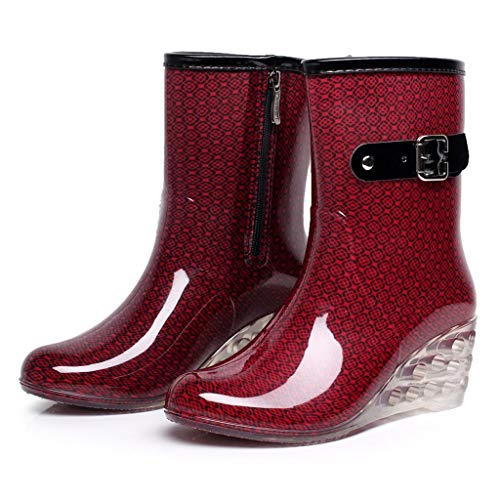 YWLINK Botas De Lluvia Mujer Botas De Nieve Estilo Punk TamañO Grande Zapatos con CuñA Transparentes Zapatos De Goma Antideslizante Zapatos De Agua Calzado Industrial ConstruccióN(Rojo,39EU)