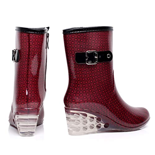 YWLINK Botas De Lluvia Mujer Botas De Nieve Estilo Punk TamañO Grande Zapatos con CuñA Transparentes Zapatos De Goma Antideslizante Zapatos De Agua Calzado Industrial ConstruccióN(Rojo,39EU)