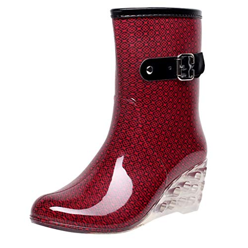 YWLINK Botas De Lluvia Mujer Botas De Nieve Estilo Punk TamañO Grande Zapatos con CuñA Transparentes Zapatos De Goma Antideslizante Zapatos De Agua Calzado Industrial ConstruccióN(Rojo,39EU)