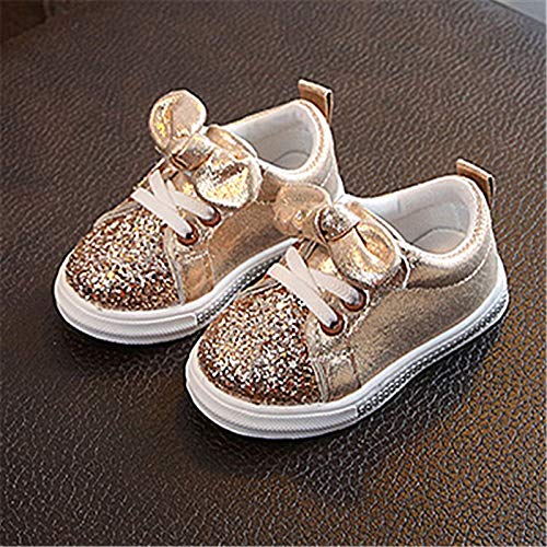 YWLINK Ciclismo Zapatos Bebé NiñAs NiñOs Lentejuelas Bling Bowknot Crystal Run Sport Zapatillas Antideslizante Transpirable Rosa,Plata,Oro 21-30