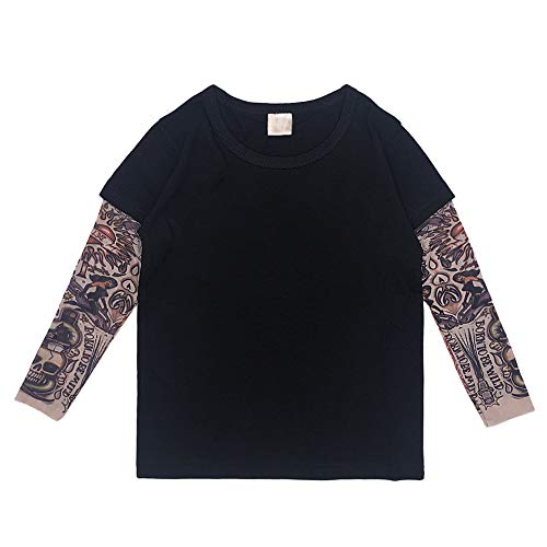 Yyyuluo Camiseta Manga del Tatuaje - Niños Manga Larga Tops Malla Tatuajes Estampado Ropa Bebé Camiseta Niños Cuello Redondo Top Traje Informal Hip Hop Negro 2-3 Años