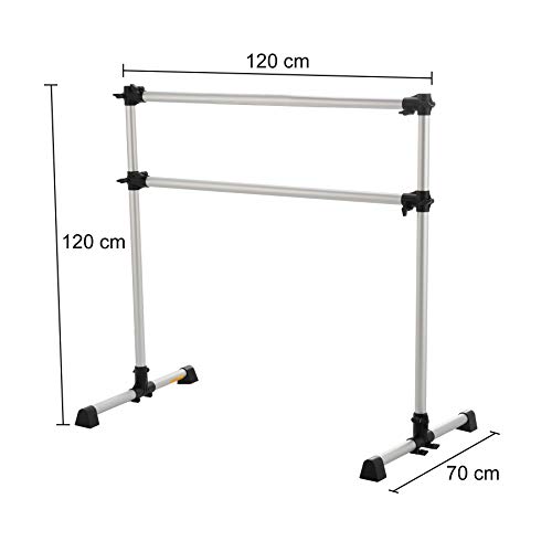 Z ZELUS Barra de Ballet Portátil para Gimnasio Barra de Ballet Doble Ajustable de 1,2 m Ballet Barre para Ejercicios de Baile en el Hogar con Banda Elástica y Bolsa (1,2M, Plata)