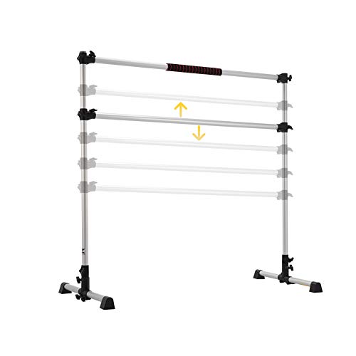 Z ZELUS Barra de Ballet Portátil para Gimnasio Barra de Ballet Doble Ajustable de 1,2 m Ballet Barre para Ejercicios de Baile en el Hogar con Banda Elástica y Bolsa (1,2M, Plata)