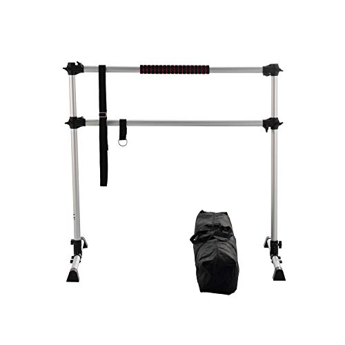 Z ZELUS Barra de Ballet Portátil para Gimnasio Barra de Ballet Doble Ajustable de 1,2 m Ballet Barre para Ejercicios de Baile en el Hogar con Banda Elástica y Bolsa (1,2M, Plata)