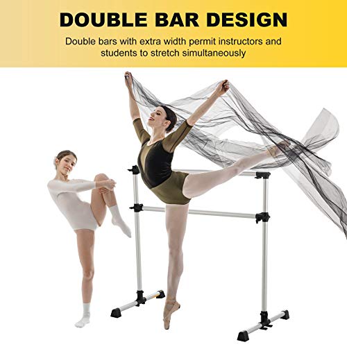 Z ZELUS Barra de Ballet Portátil para Gimnasio Barra de Ballet Doble Ajustable de 1,2 m Ballet Barre para Ejercicios de Baile en el Hogar con Banda Elástica y Bolsa (1,2M, Plata)