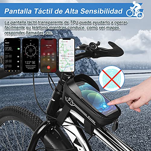 Zacro Bolsa Bicicleta Manillar,Soporte Bolsa Táctil Bicicleta Impermeable,Gran Capacidad para Bici y de Cremallera Doble Viseras para Moviles Debajo de 6 Inches