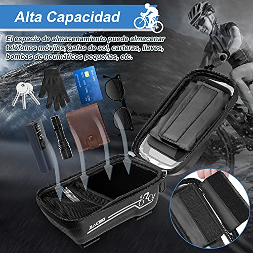 Zacro Bolsa Bicicleta Manillar,Soporte Bolsa Táctil Bicicleta Impermeable,Gran Capacidad para Bici y de Cremallera Doble Viseras para Moviles Debajo de 6 Inches