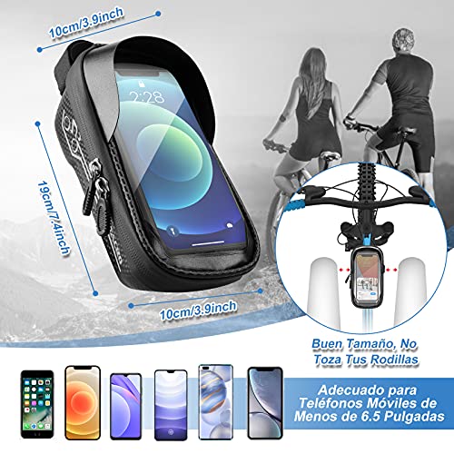 Zacro Bolsa Bicicleta Manillar,Soporte Bolsa Táctil Bicicleta Impermeable,Gran Capacidad para Bici y de Cremallera Doble Viseras para Moviles Debajo de 6 Inches