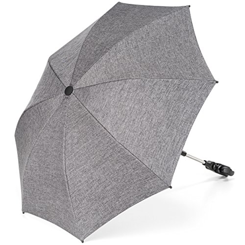 Zamboo - Sombrilla Carrito bebe Universal / Parasol Silla de Paseo flexible con soporte para tubos redondos y ovalados, Protección UV50+, diámetro 73 cm - Gris