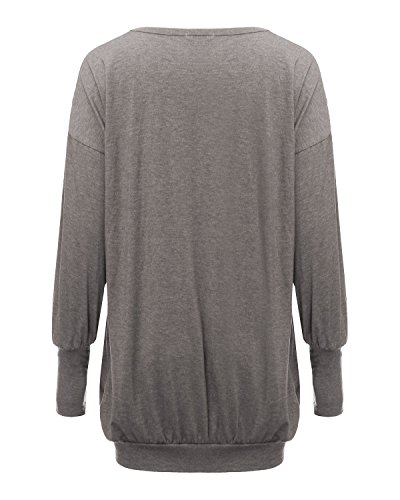 ZANZEA Jerseys de Punto Mujer Largos Cuello V Manga Larga Otoño Vestidos Sudadera Casual Tallas Grandes Suéter Suelta Gris 3XL