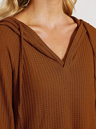 Zanzea Mujer Camisetas Tallas Grandes Blusa Irregular Cuello V Manga Larga Color Sólido Casual Tops Jersey de Punto 02-Marrón Claro XL