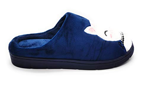 Zapatilla CASA Mujer de Invierno Antideslizantes Algodón Pantufla Peluche Azul Marino 38/39