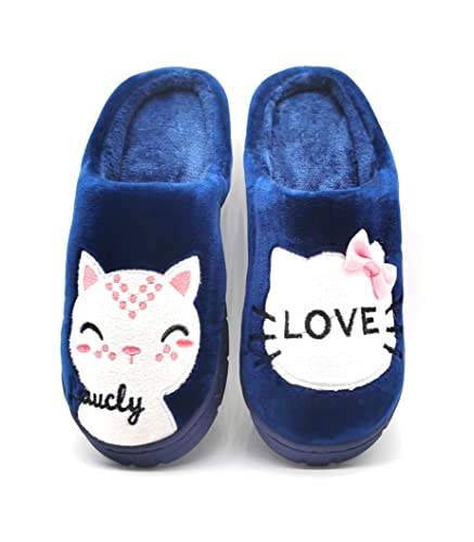 Zapatilla CASA Mujer de Invierno Antideslizantes Algodón Pantufla Peluche Azul Marino 38/39