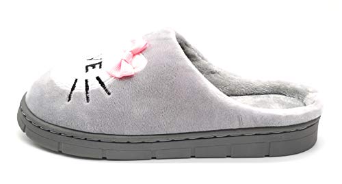 Zapatilla CASA Mujer de Invierno Antideslizantes Algodón Pantufla Peluche Gris 38/39