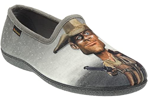 Zapatilla Cerrada de IR por Casa Confortable con Copete para Hombre - Bud Spencer y Terence Hill - Marca Alberola - Invierno - Tallas Grandes - Suapel Serigrafiado Gris Talla 43