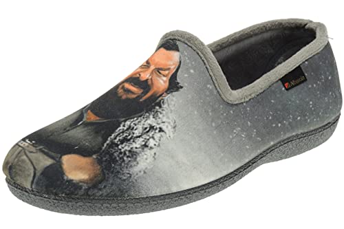 Zapatilla Cerrada de IR por Casa Confortable con Copete para Hombre - Bud Spencer y Terence Hill - Marca Alberola - Invierno - Tallas Grandes - Suapel Serigrafiado Gris Talla 43