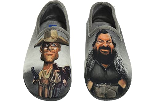 Zapatilla Cerrada de IR por Casa Confortable con Copete para Hombre - Bud Spencer y Terence Hill - Marca Alberola - Invierno - Tallas Grandes - Suapel Serigrafiado Gris Talla 43