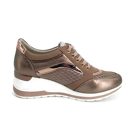 Zapatilla Deportiva con Estilo Mujer/Bambas de Chica con Cuña/Zapato de Mujer Sport para Vaqueros/Tenis con Cuña Baja (Bronce, 39)