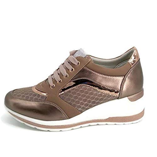 Zapatilla Deportiva con Estilo Mujer/Bambas de Chica con Cuña/Zapato de Mujer Sport para Vaqueros/Tenis con Cuña Baja (Bronce, 39)