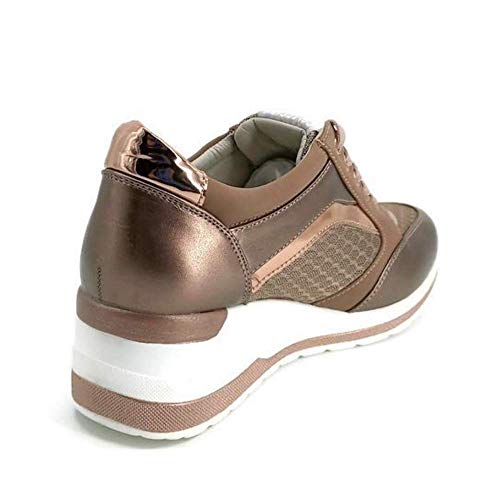 Zapatilla Deportiva con Estilo Mujer/Bambas de Chica con Cuña/Zapato de Mujer Sport para Vaqueros/Tenis con Cuña Baja (Bronce, 39)