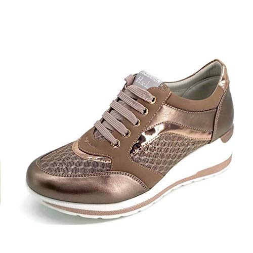 Zapatilla Deportiva con Estilo Mujer/Bambas de Chica con Cuña/Zapato de Mujer Sport para Vaqueros/Tenis con Cuña Baja (Bronce, 39)