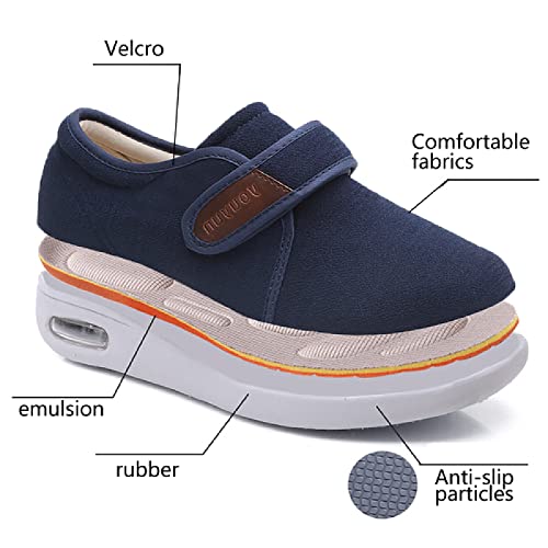 Zapatillas Ancho Especial para Pies Delicados，Casual, Ligeras, Cómodas, Calzado de Caminata para Mujer sin Cordones，Blue▁41