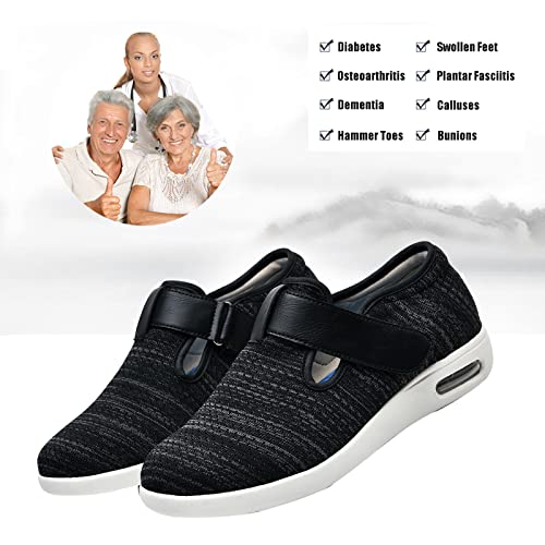 Zapatillas Ancho Especial para Pies Delicados，Cierre Ajustable, Ligero para Edema diabético, Fascitis Plantar, juanetes, Artritis, pies hinchados，Dark Grey▁37