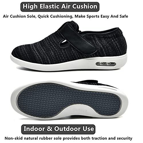 Zapatillas Ancho Especial para Pies Delicados，Cierre Ajustable, Ligero para Edema diabético, Fascitis Plantar, juanetes, Artritis, pies hinchados，Dark Grey▁37