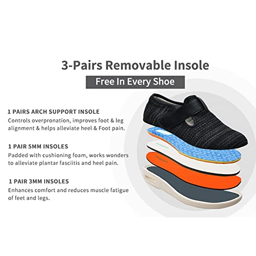 Zapatillas Ancho Especial para Pies Delicados，Cierre Ajustable, Ligero para Edema diabético, Fascitis Plantar, juanetes, Artritis, pies hinchados，Dark Grey▁37