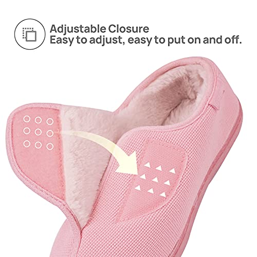 Zapatillas Casa Mujer Cerradas Ajustables de Invierno Pantuflas para Diabéticos Antideslizantes Rosa 37/38 EU