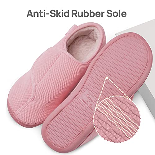 Zapatillas Casa Mujer Cerradas Ajustables de Invierno Pantuflas para Diabéticos Antideslizantes Rosa 37/38 EU