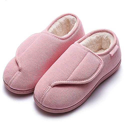 Zapatillas Casa Mujer Cerradas Ajustables de Invierno Pantuflas para Diabéticos Antideslizantes Rosa 37/38 EU