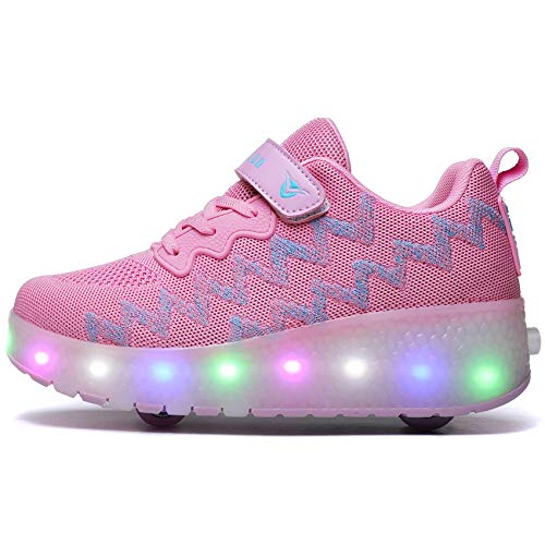 Zapatillas con Dobles Ruedas para niñas y niños Zapatos con Ruedas retráctiles con Ruedas Se Pueden Cargar Zapatos con luz LED Zapatillas Deportivas al Aire Libre