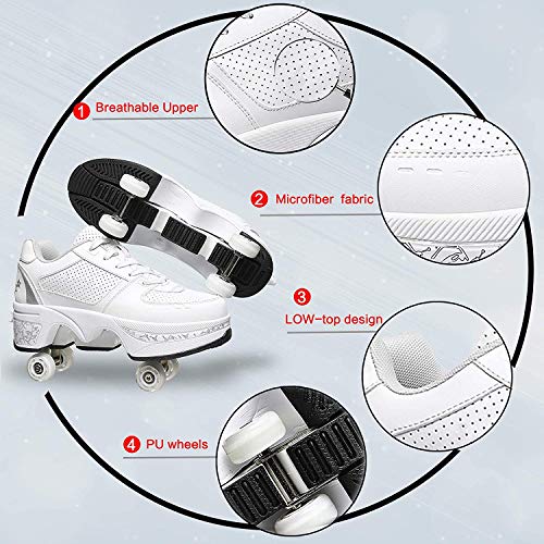 Zapatillas con Ruedas Automática Calzado De Skateboarding Zapatillas De Skate con Ruedas Patines En Línea para Adultos Y Niños,Plata,35