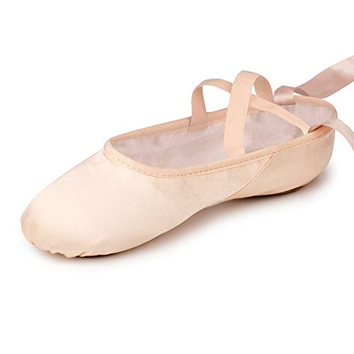 Zapatillas de Ballet Suela Partida Satín Zapatos de Danza y Gimnasia con Cinta para Niñas y Adultos 31 EU