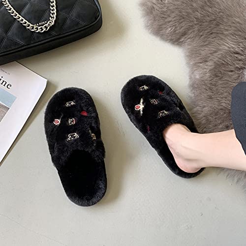 Zapatillas De Casa Hombre Divertidas-Pantuflas De Felpa para Mujer-Decoracion Navidad-Zapatillas De Estudiantes para NiñOs Y NiñAs, CóModas Zapatillas De Suela Blanda,Negro,35