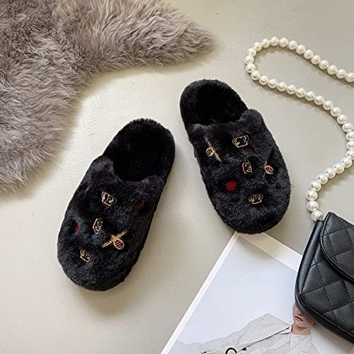 Zapatillas De Casa Hombre Divertidas-Pantuflas De Felpa para Mujer-Decoracion Navidad-Zapatillas De Estudiantes para NiñOs Y NiñAs, CóModas Zapatillas De Suela Blanda,Negro,35