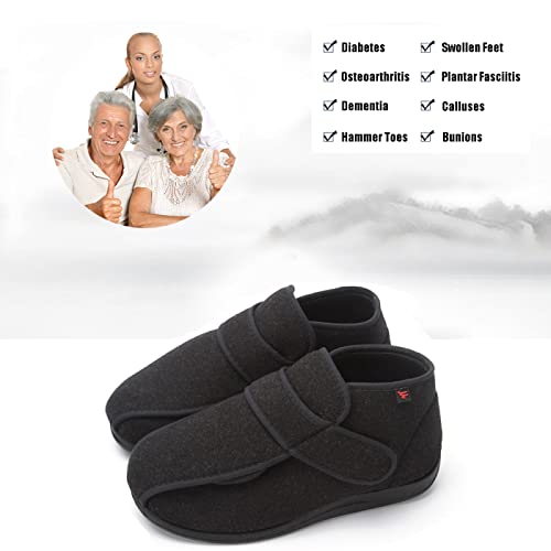 Zapatillas de Casa Mujer Invierno Cómodas，Cierres Ajustables Pies hinchados Artritis Calzado ortopédico,Zapatos para Caminar en Interiores y Exteriores，Black▁37