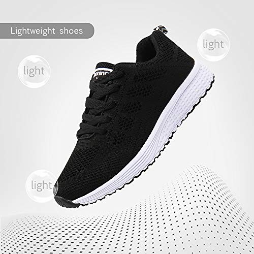 Zapatillas de Deportivos de Running para Mujer Gimnasia Ligero Sneakers Negro Azul Gris Blanco 35-40 Negro 39