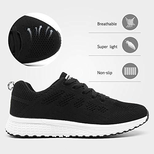 Zapatillas de Deportivos de Running para Mujer Gimnasia Ligero Sneakers Negro Azul Gris Blanco 35-40 Negro 39