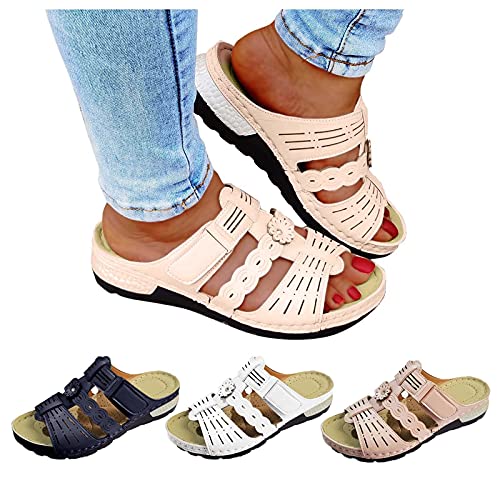 Zapatillas de estar por casa para mujer, con cuña, para verano, cómodas, ortopédicas, de punta abierta, informales, de verano