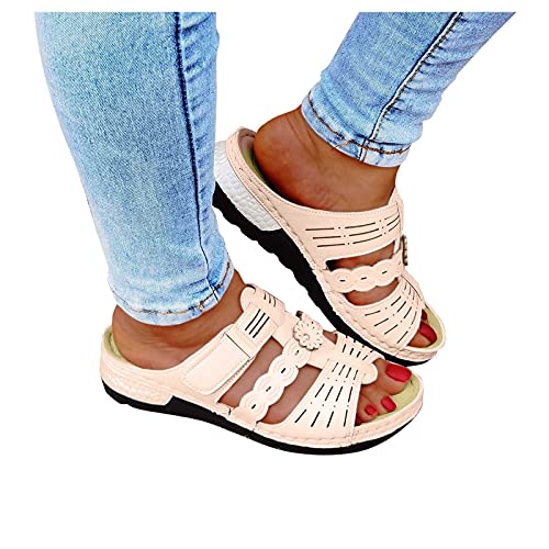 Zapatillas de estar por casa para mujer, con cuña, para verano, cómodas, ortopédicas, de punta abierta, informales, de verano