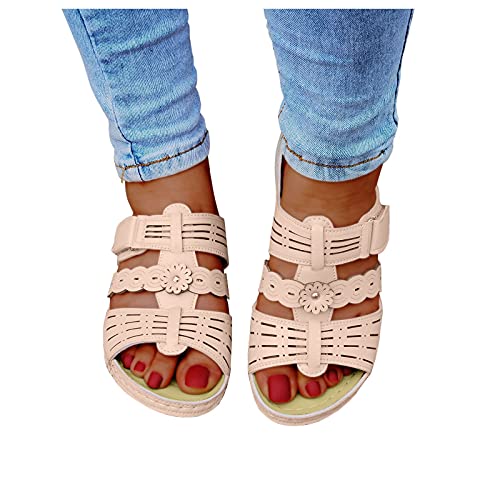 Zapatillas de estar por casa para mujer, con cuña, para verano, cómodas, ortopédicas, de punta abierta, informales, de verano