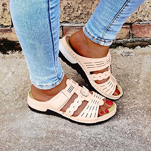 Zapatillas de estar por casa para mujer, con cuña, para verano, cómodas, ortopédicas, de punta abierta, informales, de verano