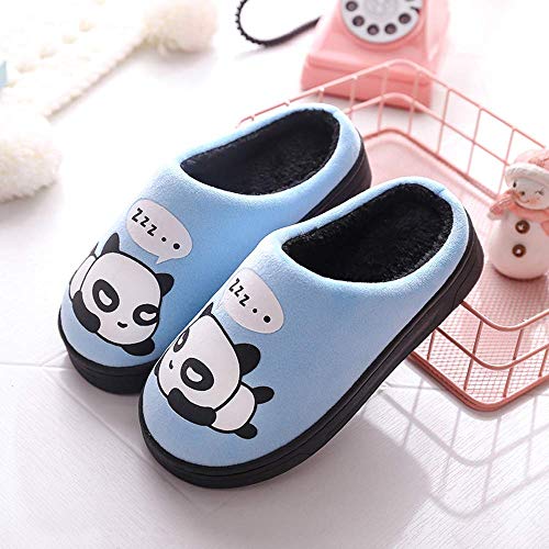 Zapatillas de Estar por Casa para Niñas Niños Otoño Invierno Zapatillas Mujer Hombres Interior Caliente Suave Dibujos Animados Panda Zapatos Azul 35/36 EU = 36/37 CN