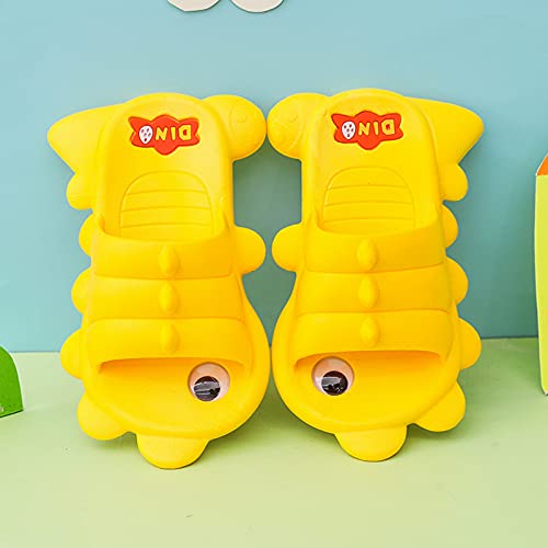 Zapatillas de estar por casa para niños y niñas, sandalias de verano, antideslizantes, para interior, con dibujos animados, diseño de dinosaurios, transpirables, pantuflas planas, amarillo, 28