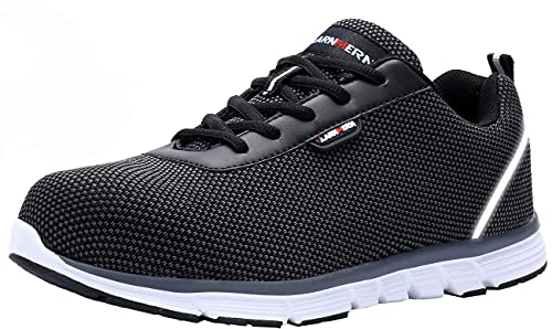 Zapatillas de Seguridad Hombre,LM170130 S1 SRC Zapatos de Trabajo Mujer con Punta de Acero Ultra Liviano Reflectivo Transpirable 43 EU,SRC Negro