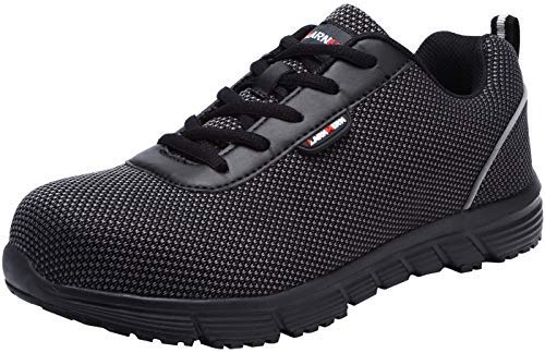 Zapatillas de Seguridad Hombre,LM170130 S1 SRC Zapatos de Trabajo Mujer con Punta de Acero Ultra Liviano Reflectivo Transpirable 46 EU,Medianoche Negro