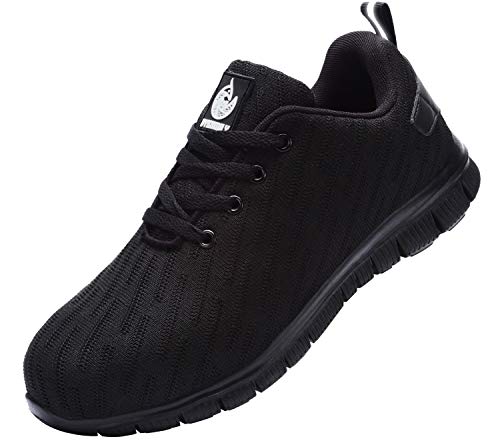 Zapatillas de Seguridad Hombre,Trabajo con Puntera de Acero Transpirable Reflectante Botas de Seguridad(Negro,40)