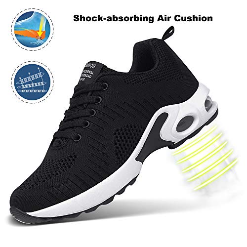 Zapatillas Deportivas de Mujer Air Cordones Zapatillas de Running Fitness Sneakers 4cm Negro-1 39